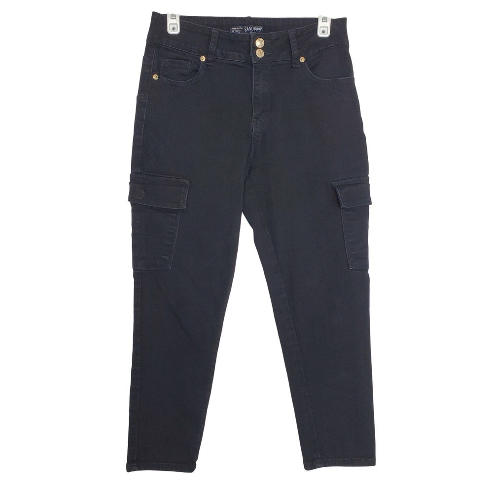 Sandpiper Pedal Pusher Cargo Jeans Black High Rise‎ Double Button Utility 10P